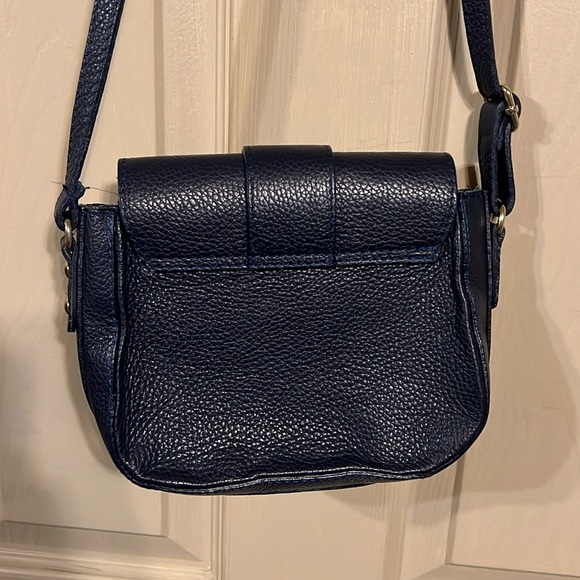 Iris Barcelona Blue Leather Crossbody Saddle Purse - Picture 3 of 4